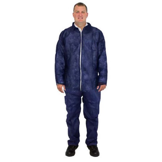 DISPOSABLE COVERALL - BLUE - POLYPROPYLENE W/O HOOD&BOOTS -NO ELASTIC AT WRISTS OR ANKLES 25/CS MD -4X