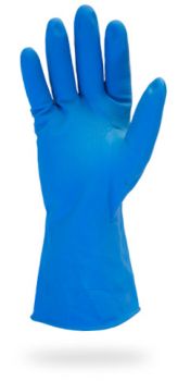 FLOCK LINED LATEX - BLUE - 20 MIL - ROLLED CUFF - CHLORINATED