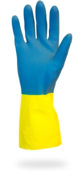 BLUE NEOPRENE OVER YELLOW LATEX - FLOCK LINED - 22 MIL - INDV. BAGGED