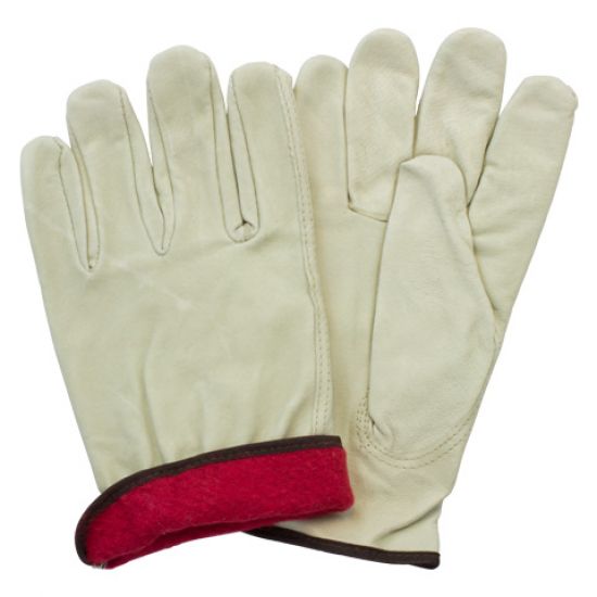 PIG GRAIN LEATHER RED JERSEY LINED - DRIVERS STYLE - KEYSTONE THUMB - TAN (MD -XL)
